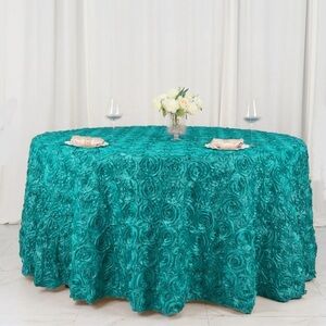 Wedding Rosette SATIN 120" Round Tablecloth - Dark Turquoise